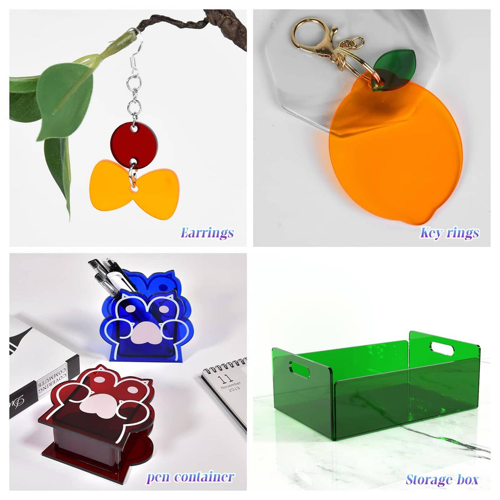 Translucent acrylic key ring and earring charms in orange and green