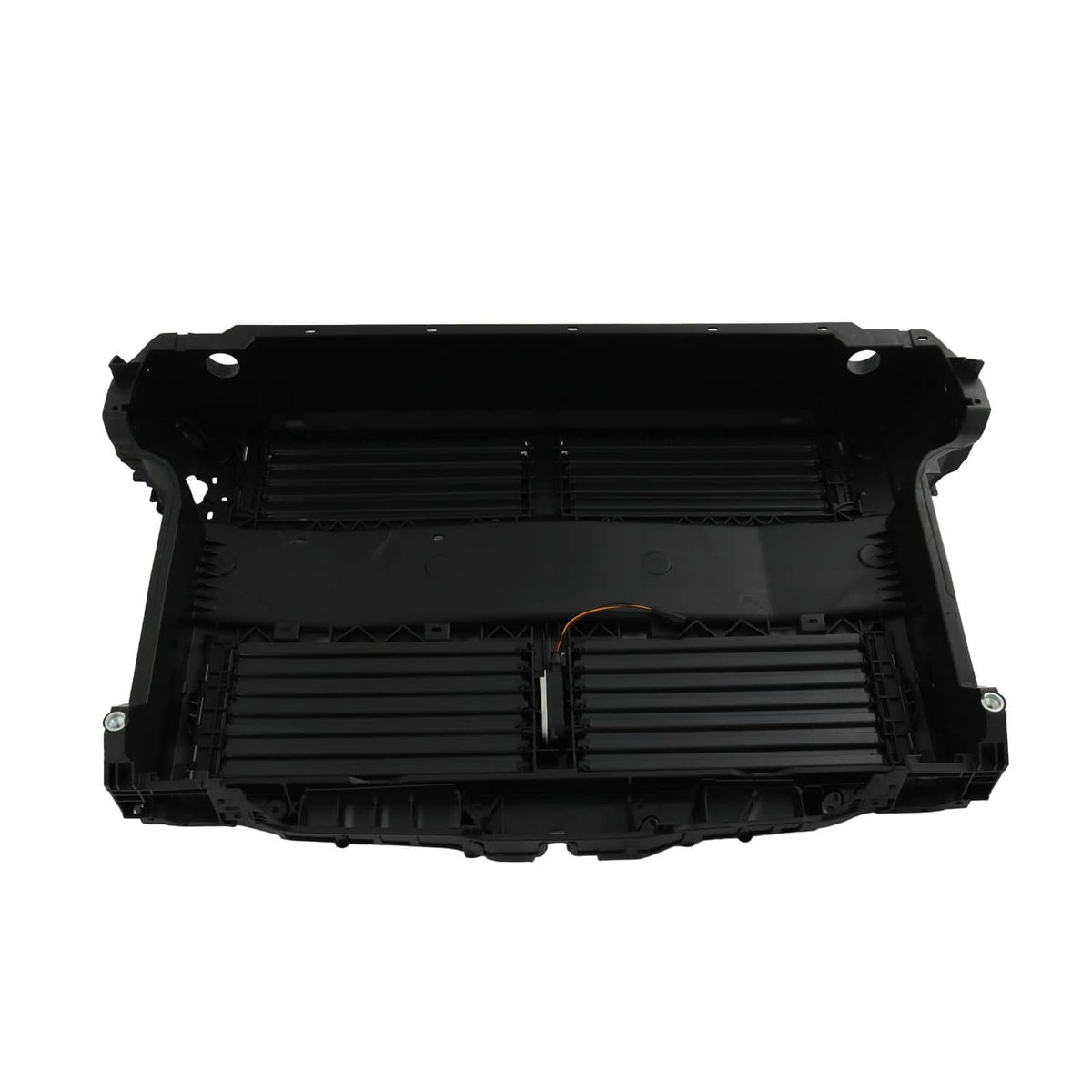 Front grille air shutter housing with side mounting holes, black plastic with shutter slats