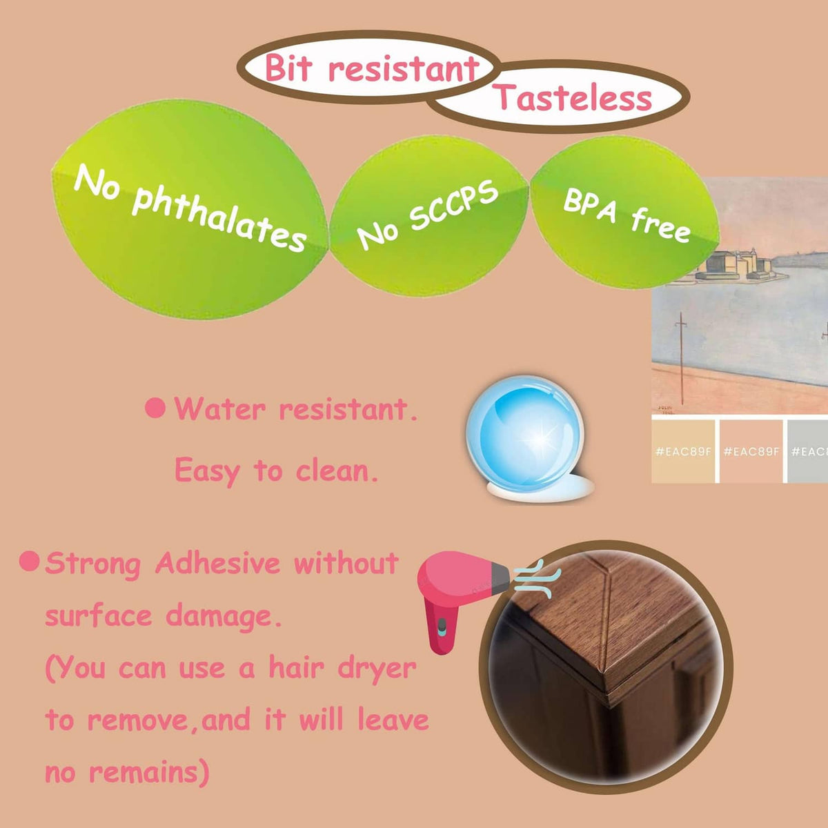 saicheek transparent silicone corner protector features: phthalate-free, water resistant, easy clean