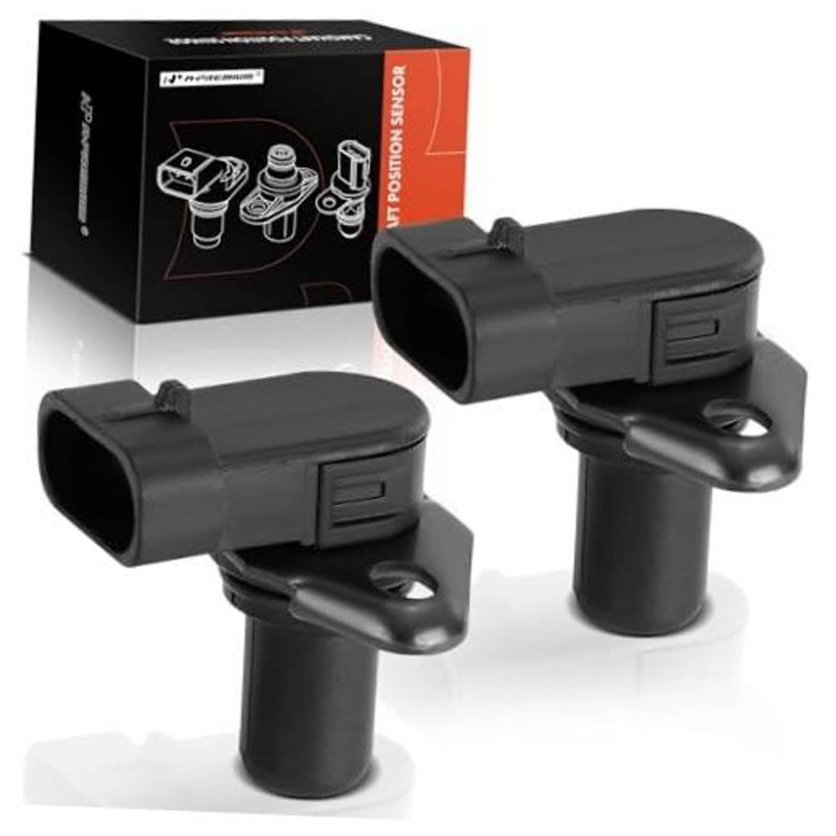 Camshaft position sensor pair, black plastic with metal mounting tab