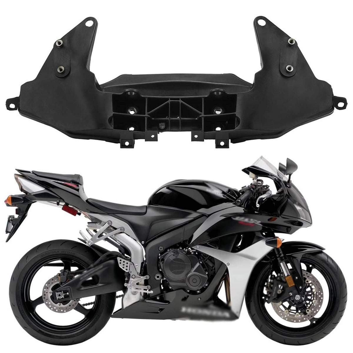 Black front headlight stay bracket frame with central mounting channel