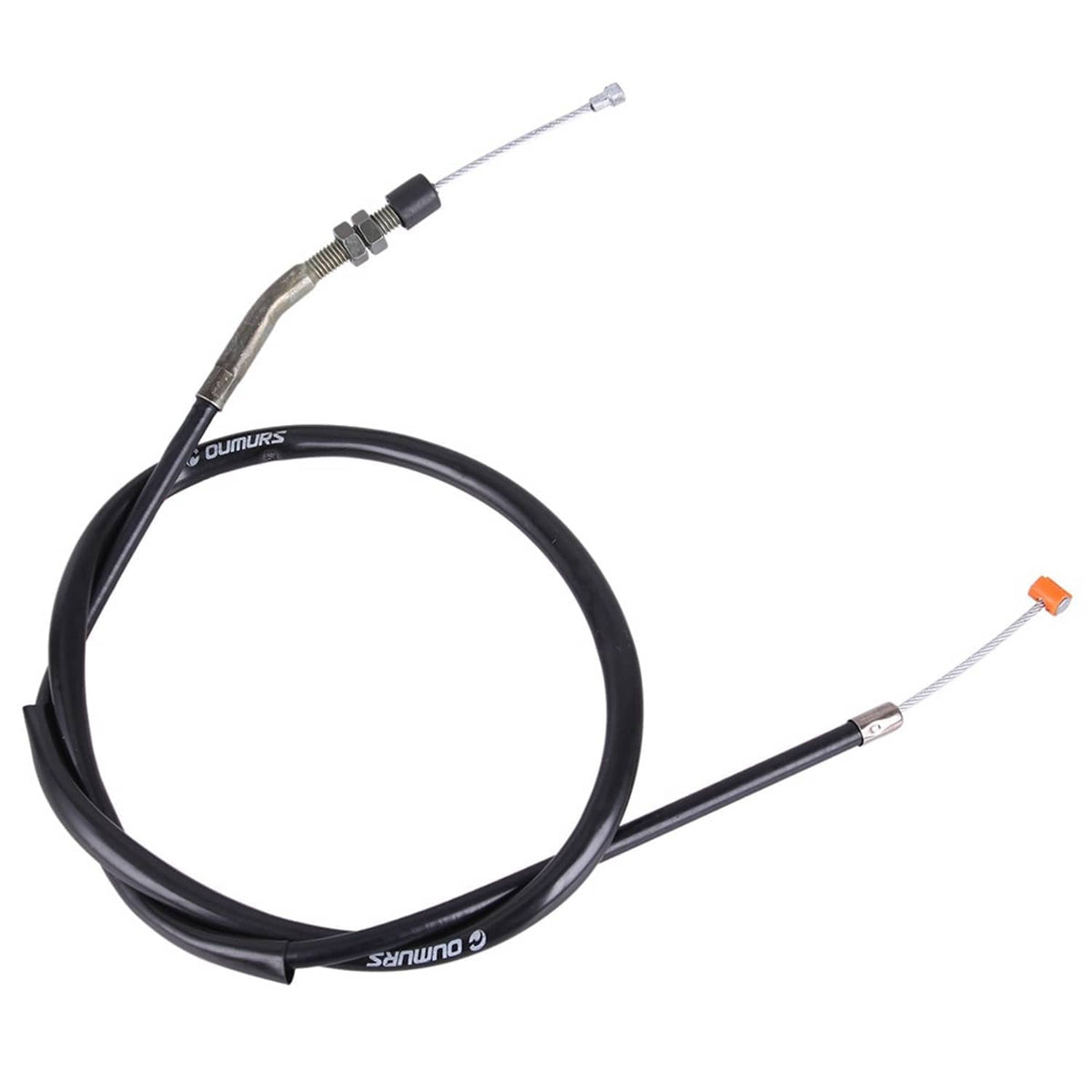 Clutch and throttle cable set with black cable loops, metal ferrules, orange-tipped ends