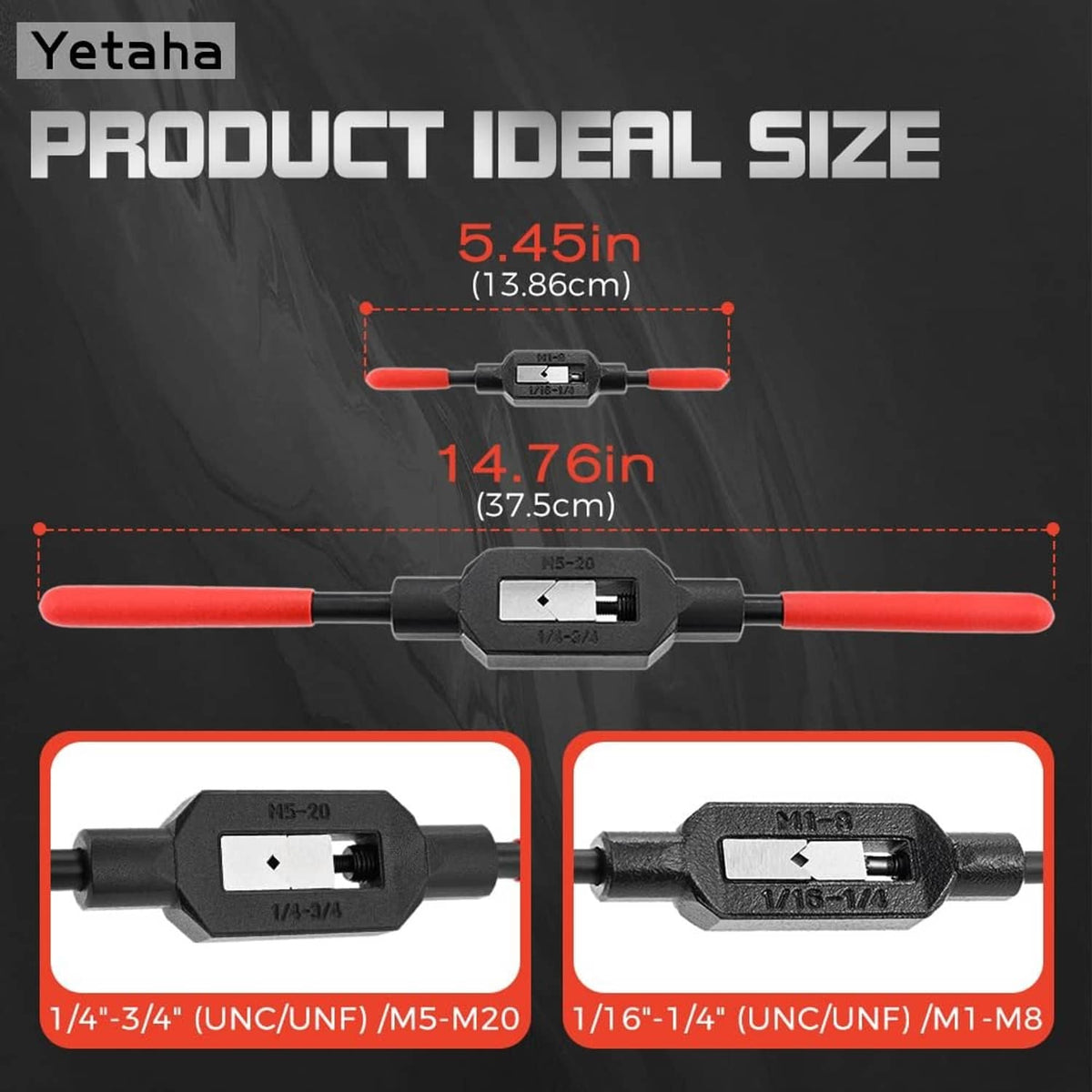 Adjustable tap wrench handle with red grips and black ratcheting head