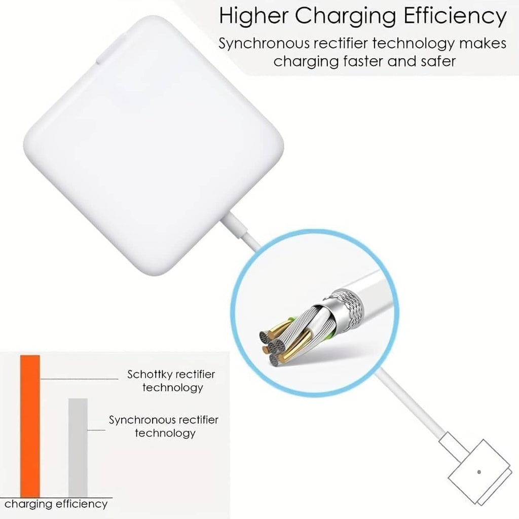 White magnetic laptop charger adapter with T-tip cable connector detail