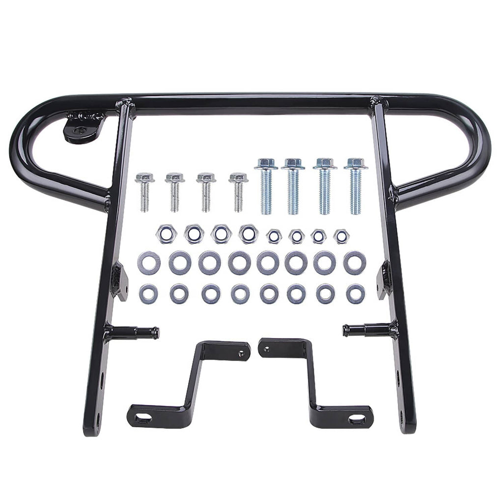 Black wide rear grab bar bumper with mounting brackets, screws, and washers