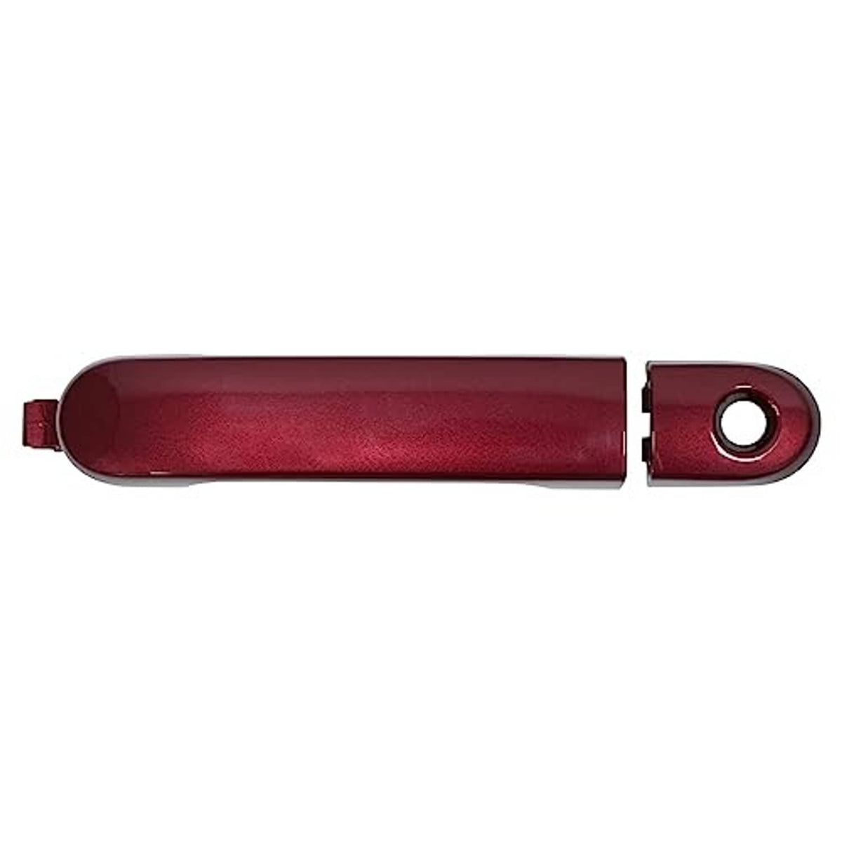 Red front driver-side exterior door handle with integrated key cylinder opening