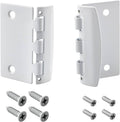 White flip action door lock hinge plate set with screws, reversible mount