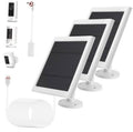 White outdoor solar panel charger kit with three panels, mounting bases, and coiled cable