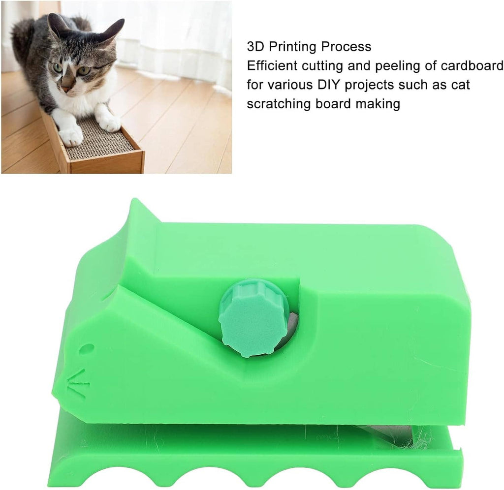 Green adjustable cardboard cutter tool with blade slot and serrated base