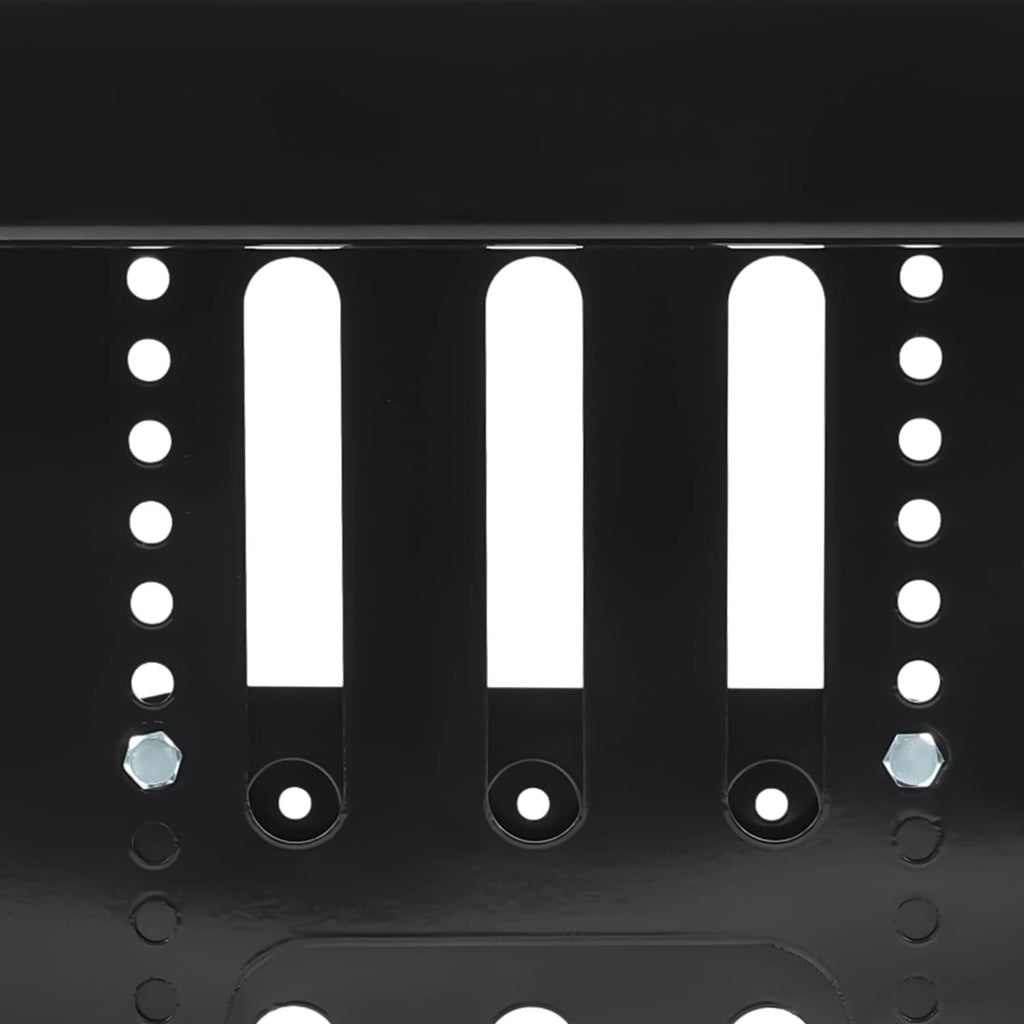 Black metal rack with three vertical mounting slots and evenly spaced holes