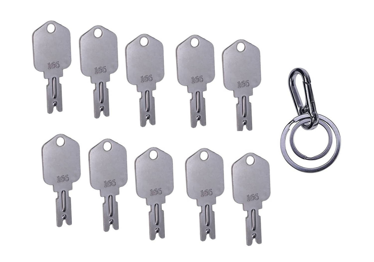 Silver forklift key blanks with metal ring, each key with a numbered head