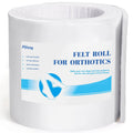 White adhesive orthopedic felt roll for orthotics, tightly wound on a plastic core.