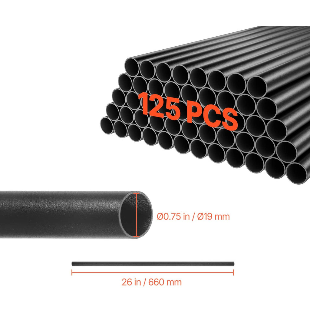Black round aluminum deck baluster spindle rods and tube bundle.