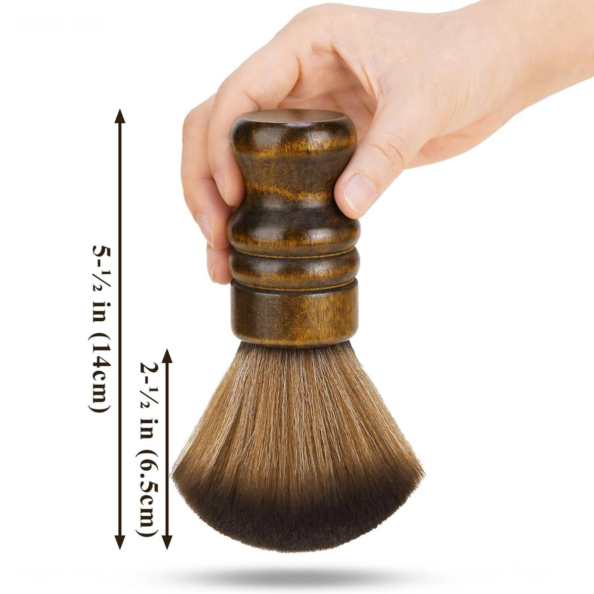Large brown vinyl record cleaning brush with wooden handle and round soft bristle head