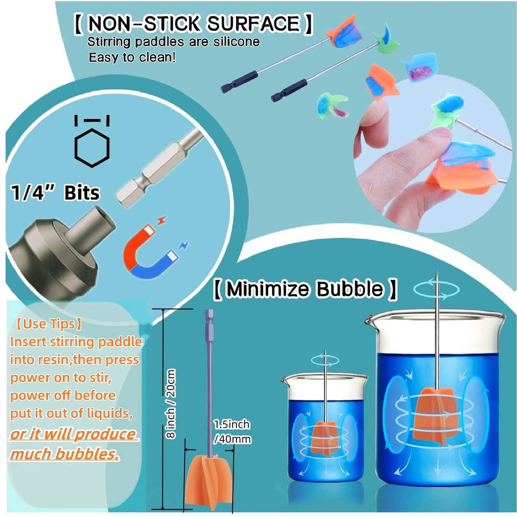 Silicone stirring paddle with drill-compatible bit and orange silicone mixing blade