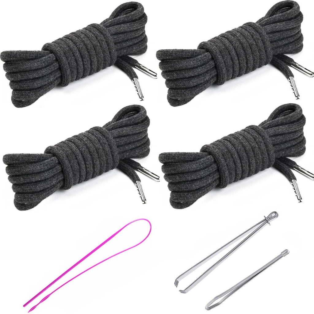 4-pack heather grey drawstring cords with metal aglets, neatly coiled