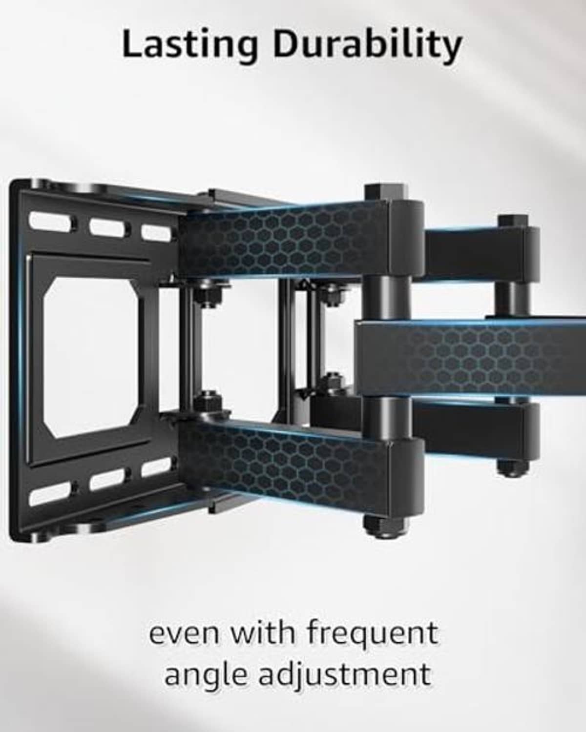 Full-motion TV wall mount with arm supports and textured back plate, black