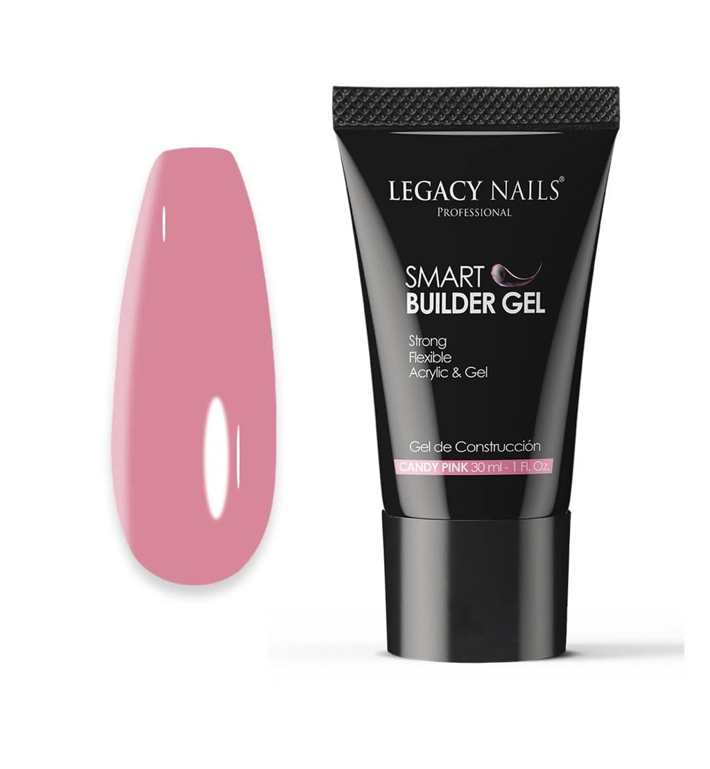Candy pink smart builder gel tube with matching nail swatch