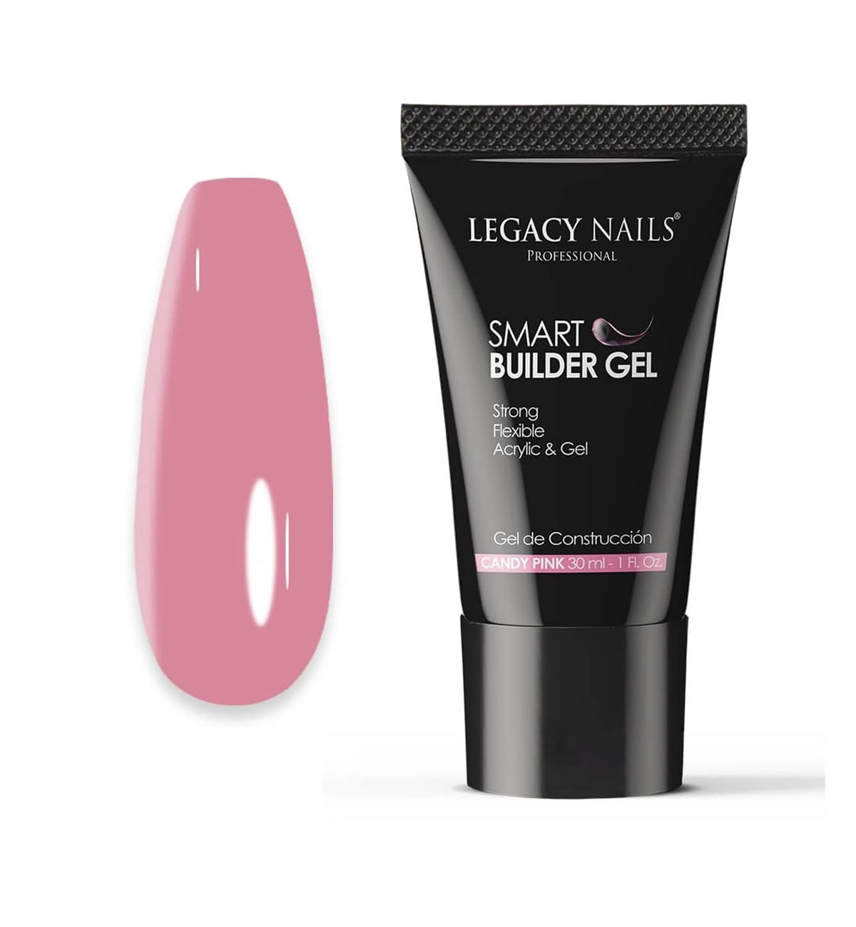 Candy pink smart builder gel tube with matching nail swatch