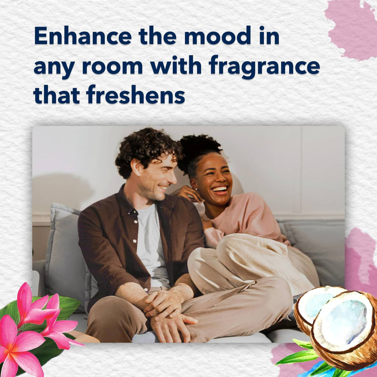 People relaxing on bed with pink flowers, fragrance-themed room image