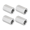 Stainless steel hex coupling nuts set of 4, visible external hex and inner threads