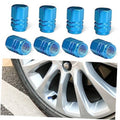 Light blue aluminum wheel valve stem caps with hexagon tops, set of 8