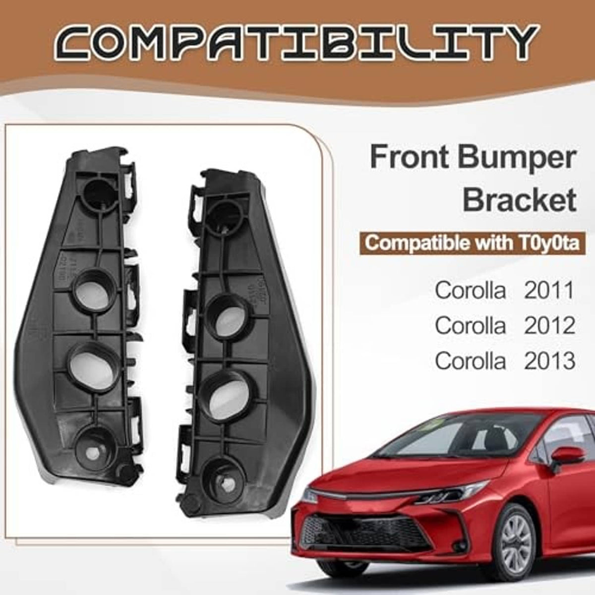 Black front bumper bracket pair with round openings and mounting points, molded plastic
