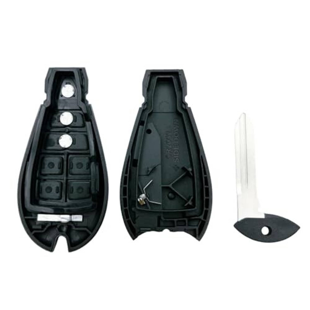 Black key fob shell case interior components shown, with open rear and separate key blade