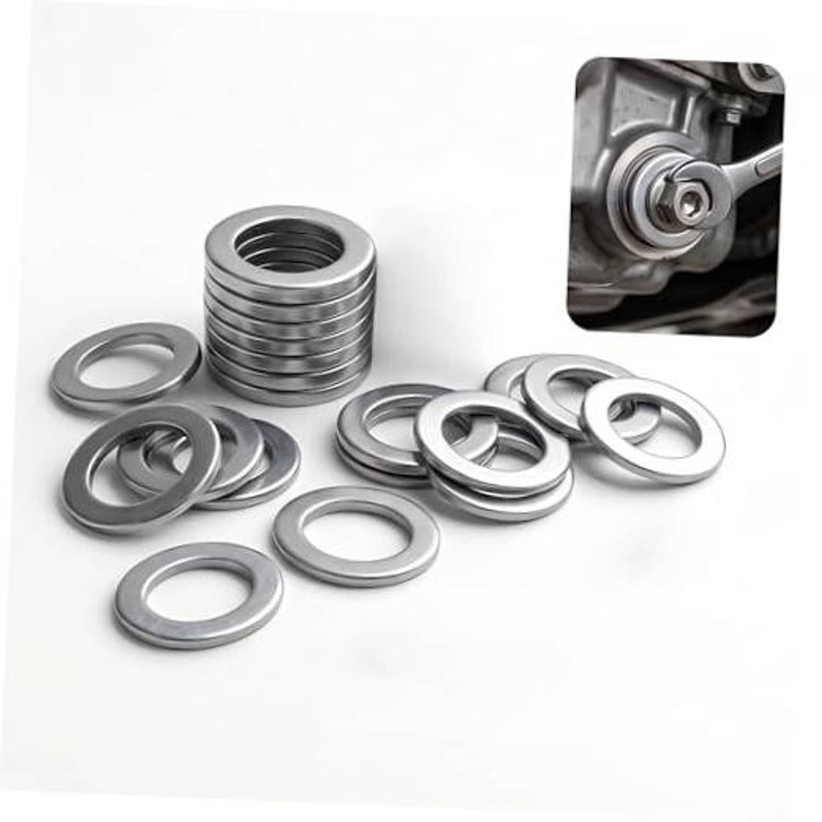 M14 aluminum drain plug crush washer set of 20, flat metallic silver rings