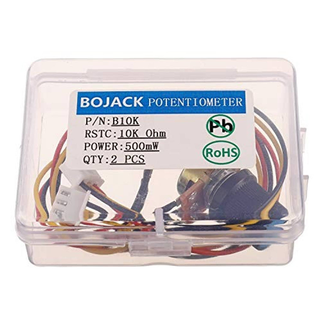 BOJACK potentiometer in clear plastic box with label and multiple colored wires