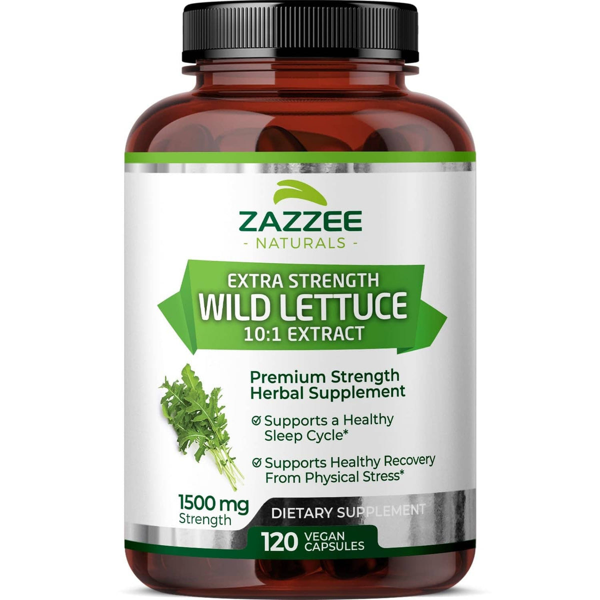 Extra strength wild lettuce 10:1 extract dietary supplement bottle, 120 vegan capsules