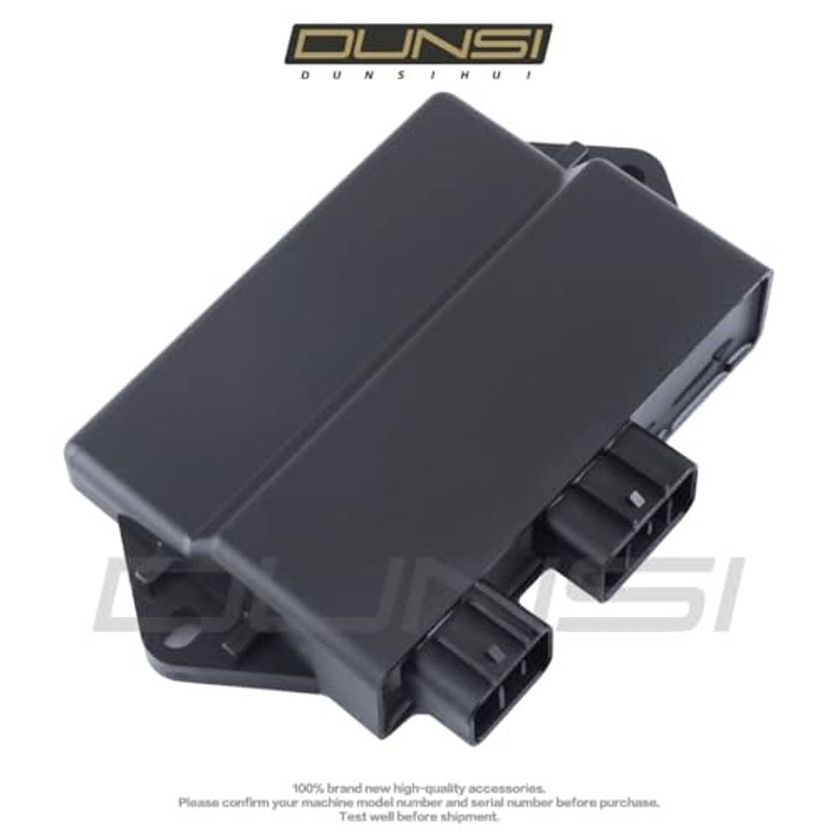 CDI ignition control module showing top cover and two black multi-pin ports