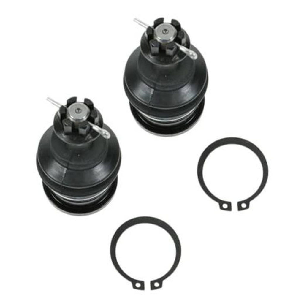 Front upper ball joint pair with rubber boots, metal studs, and retaining rings