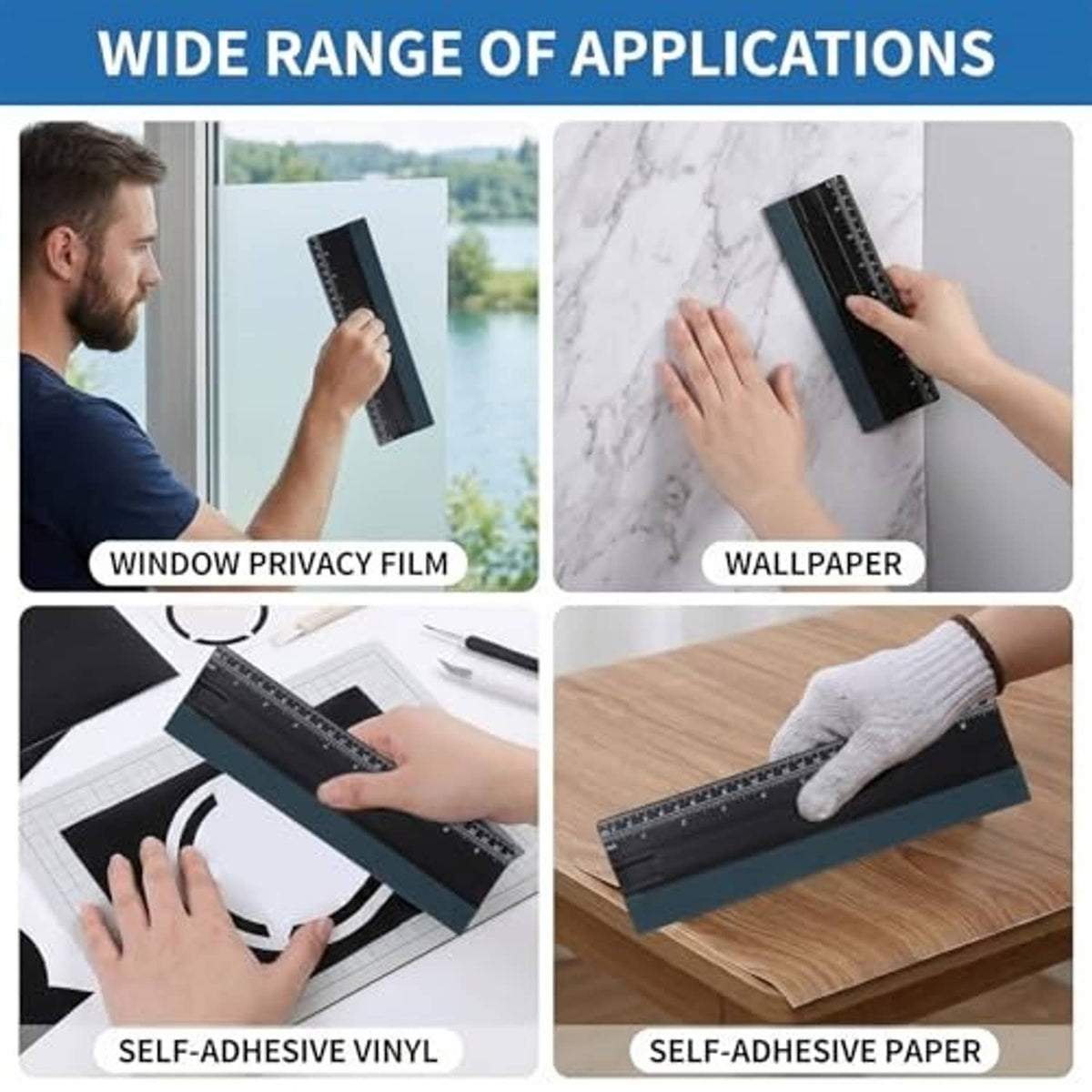 Black squeegee with measuring ruler for self-adhesive vinyl