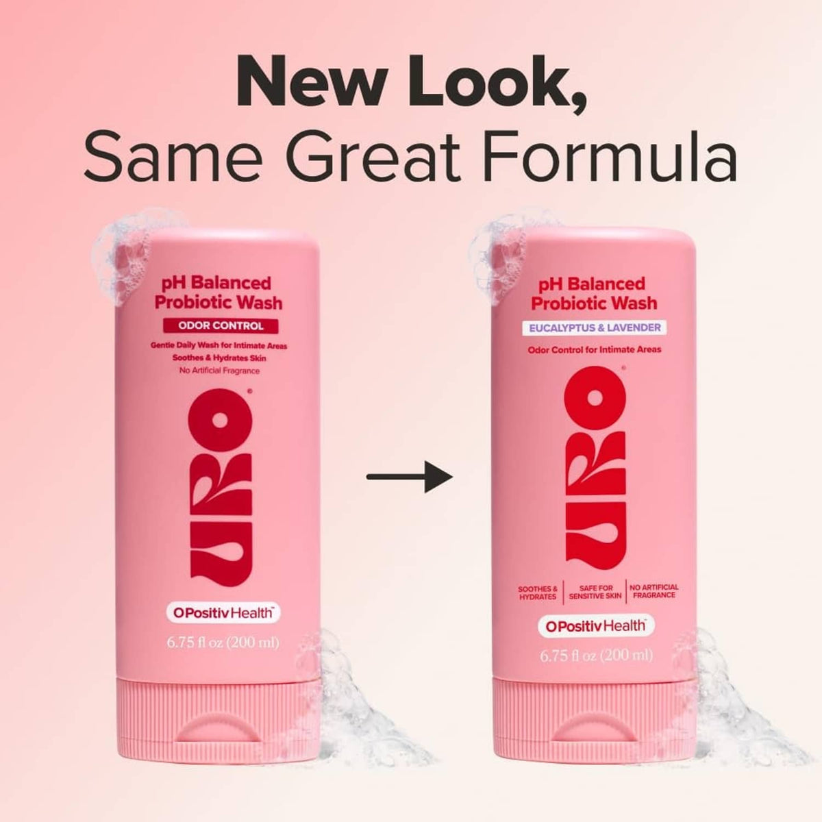 Two pH-balanced probiotic wash bottles side by side, pink 6.75 fl oz front labels