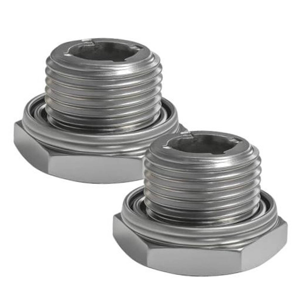 Metal rear differential drain plug set with hex heads, threads, and flat washers