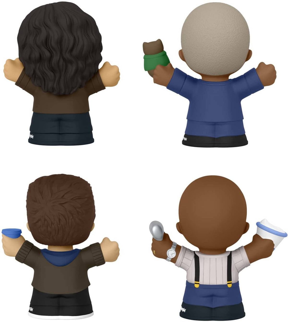 Back view of four Brooklyn Nine-Nine Little People characters in blue and brown outfits