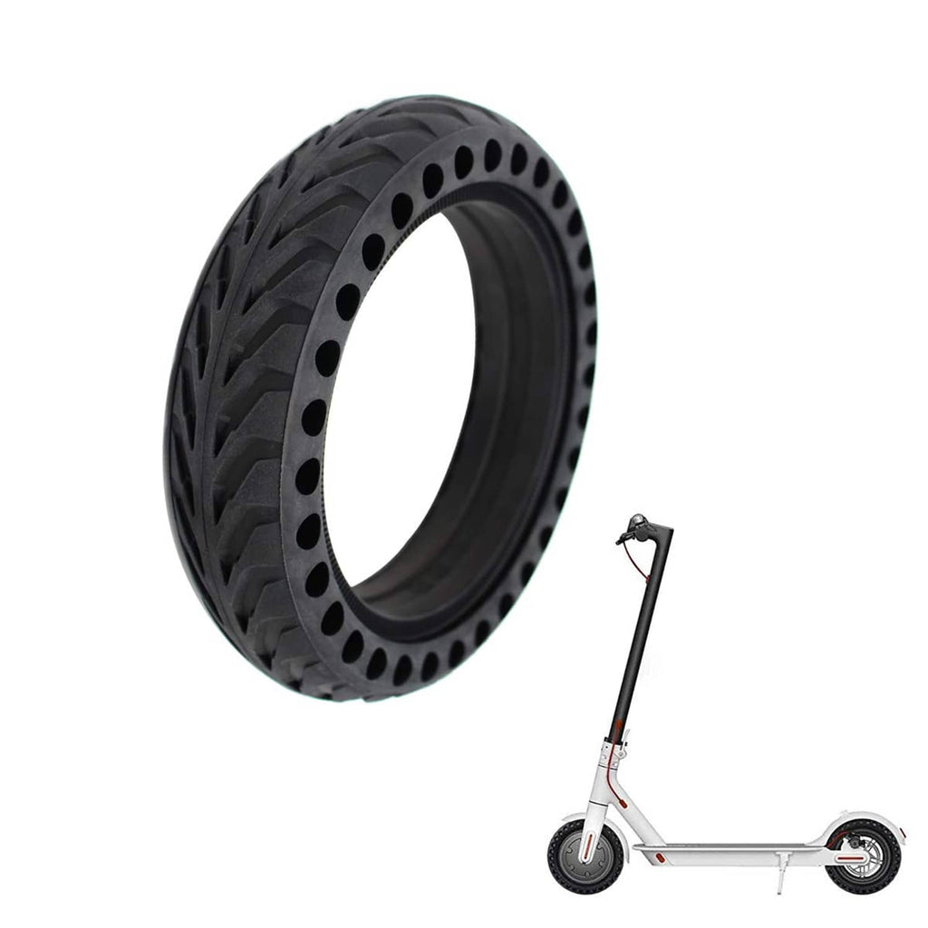 8.5 in solid rubber electric scooter wheel tire, black tread, circular view