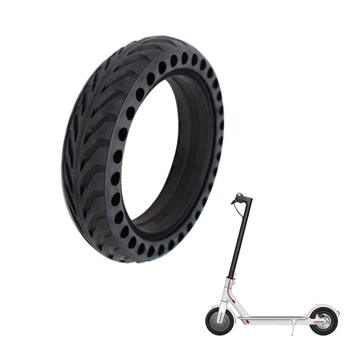 8.5 in solid rubber electric scooter wheel tire, black tread, circular view