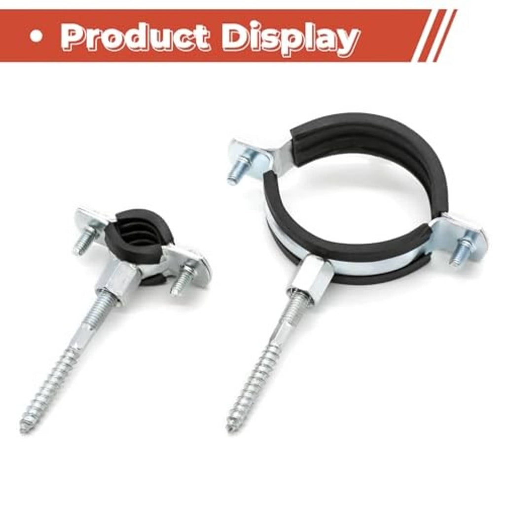 Two-piece split-ring pipe clamp set with black rubber rings and zinc-plated bolts