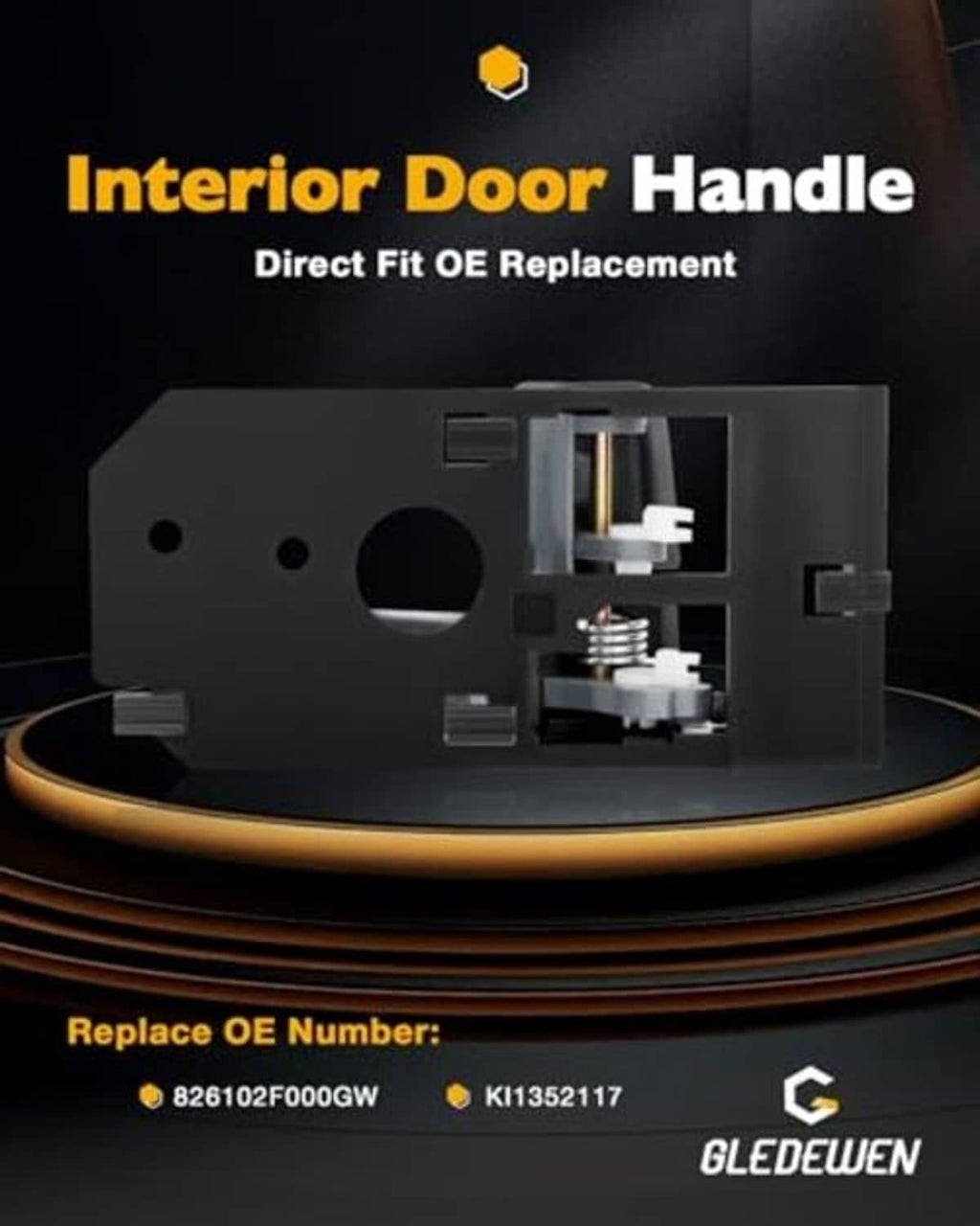 Gray interior door handle direct-fit replacement, cutaway mechanism