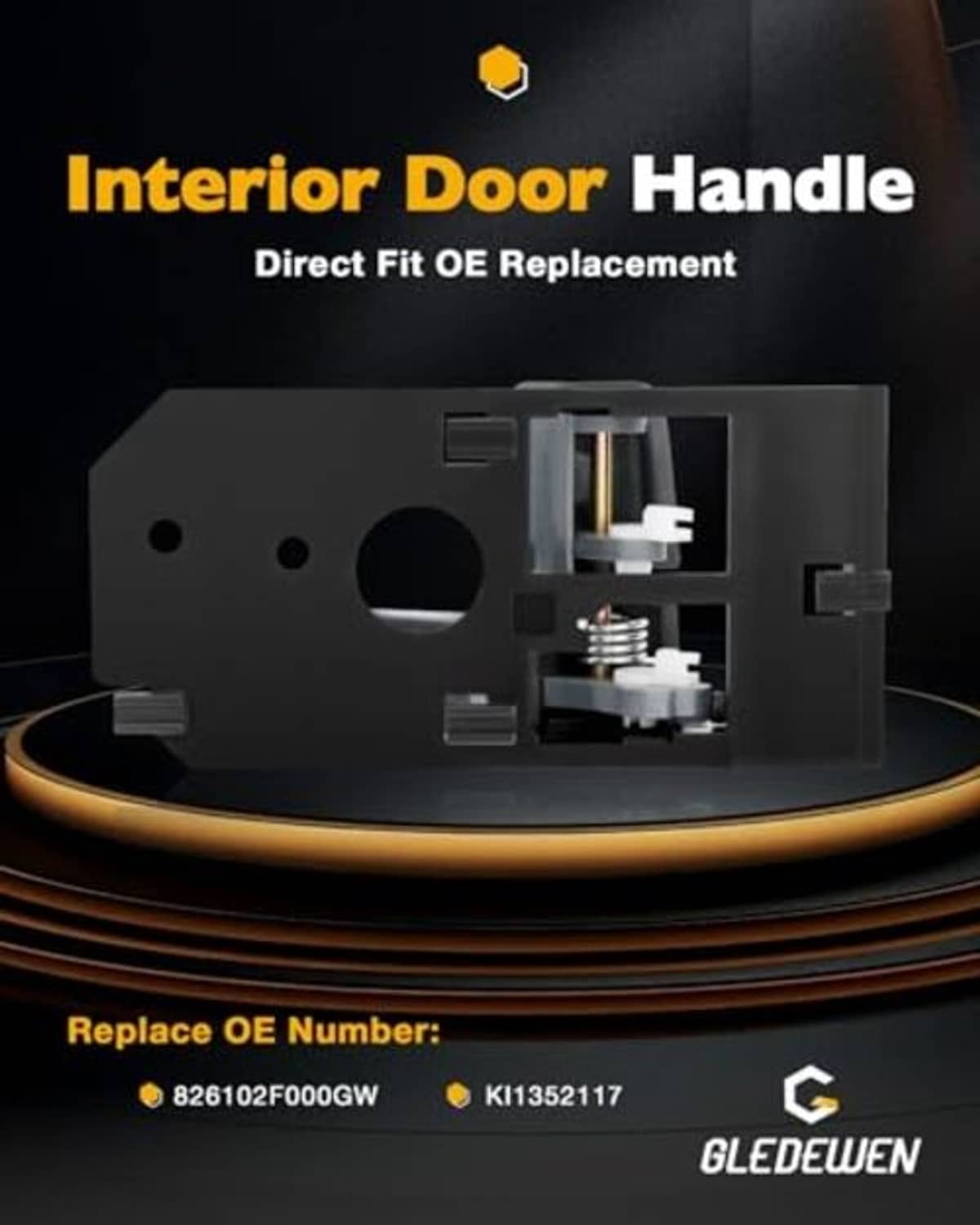 Gray interior door handle direct-fit replacement, cutaway mechanism
