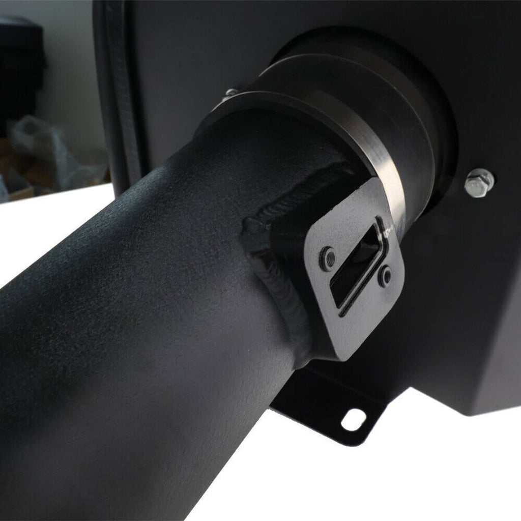 Intake filter mount with black housing and silver metal mounting flange
