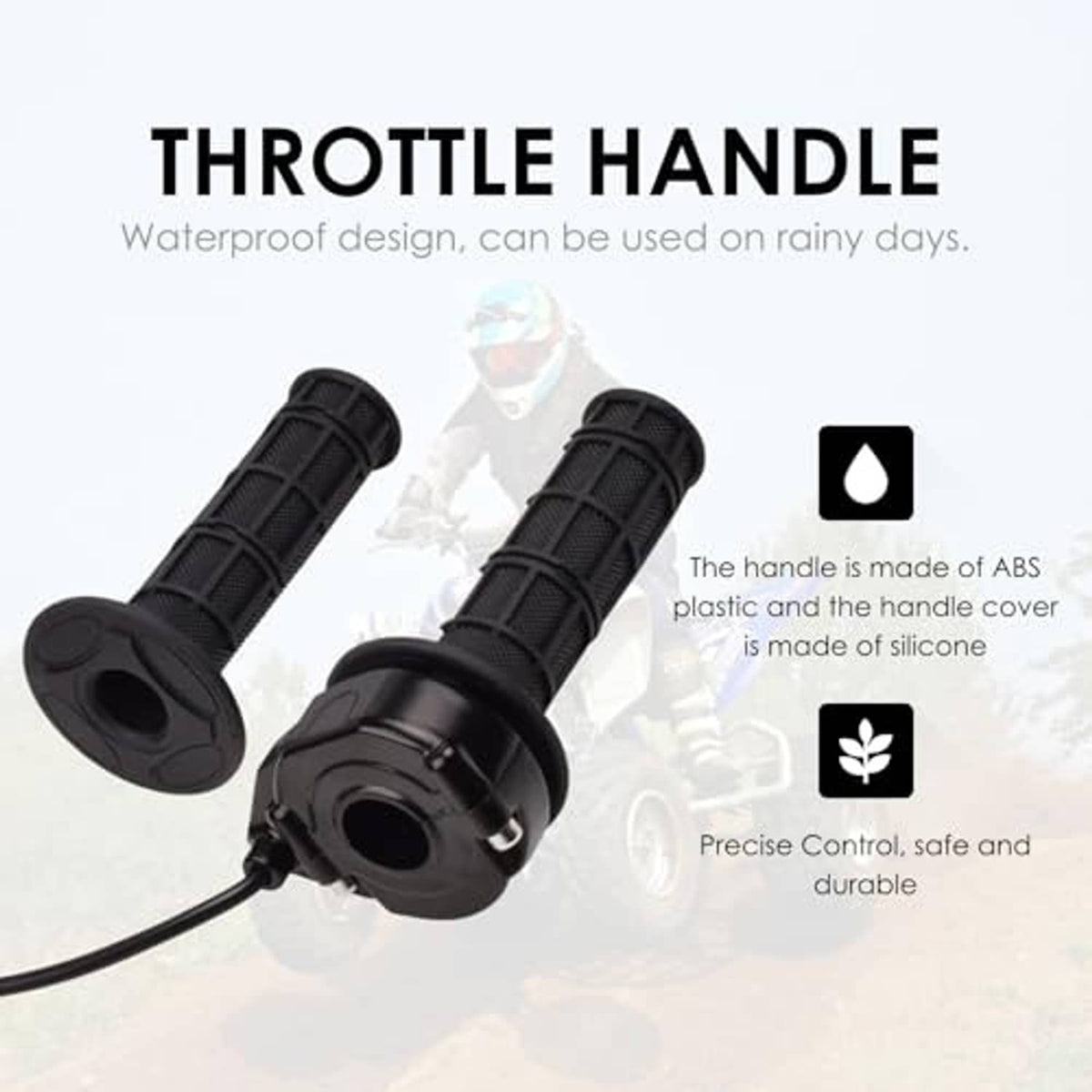 Black throttle handlebar grip set with control housing and attached cable