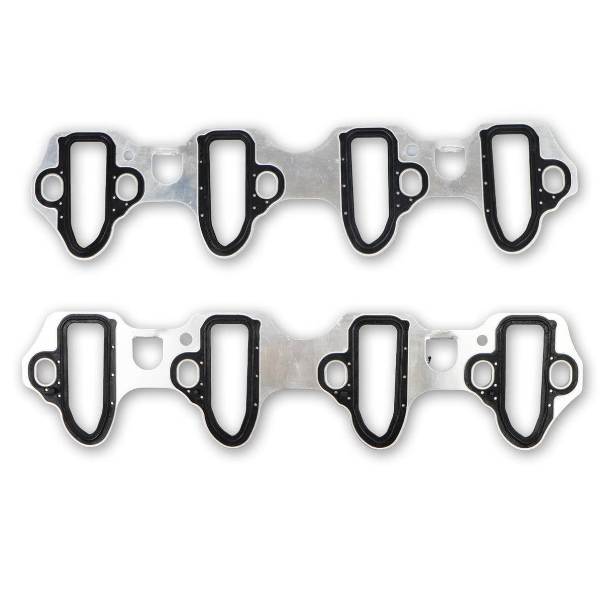 Fel-Pro intake manifold gasket set, two-row strip gaskets with black rubber edges and bolt openings