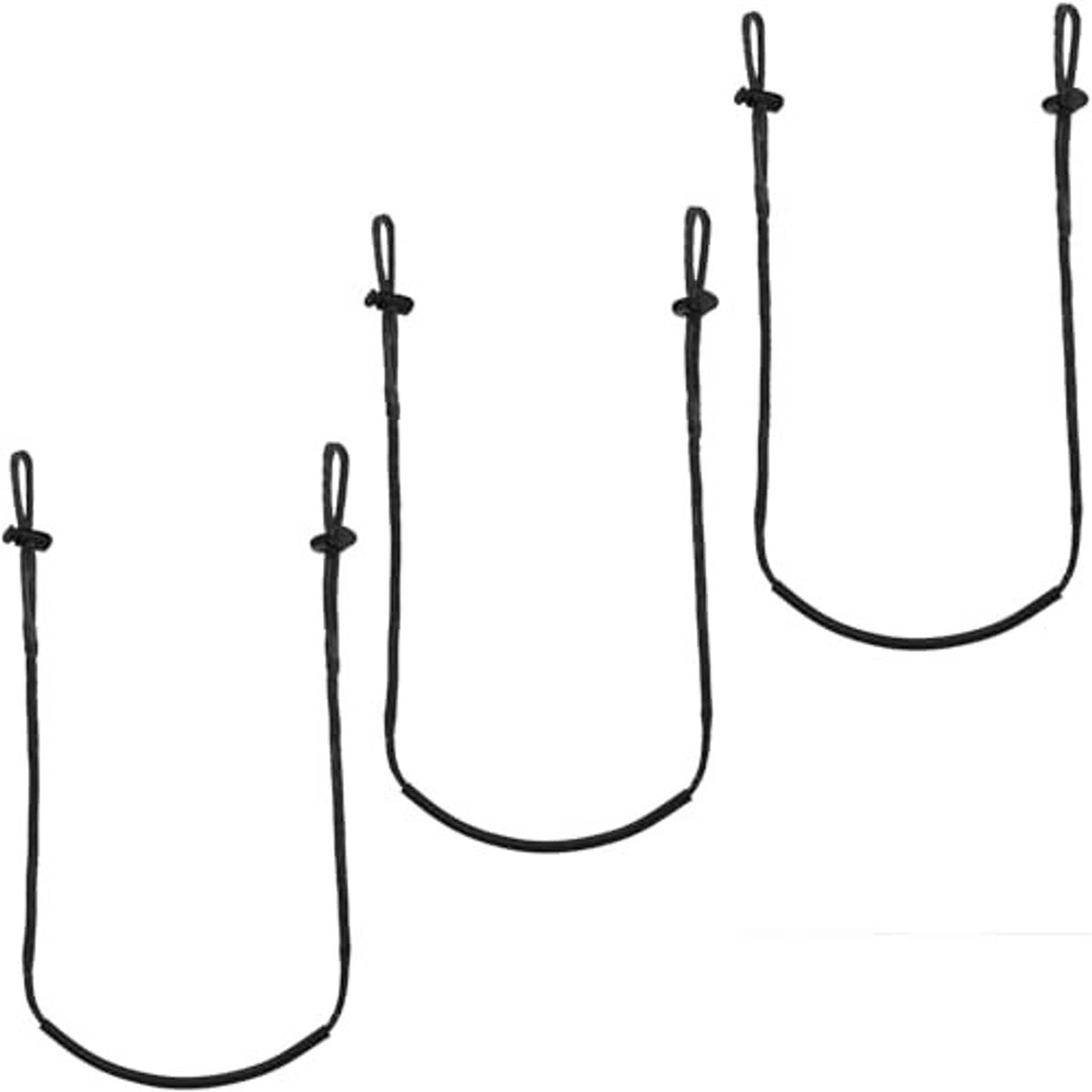 Black climbing aider ropes with single step loops and small tie points for attachment.