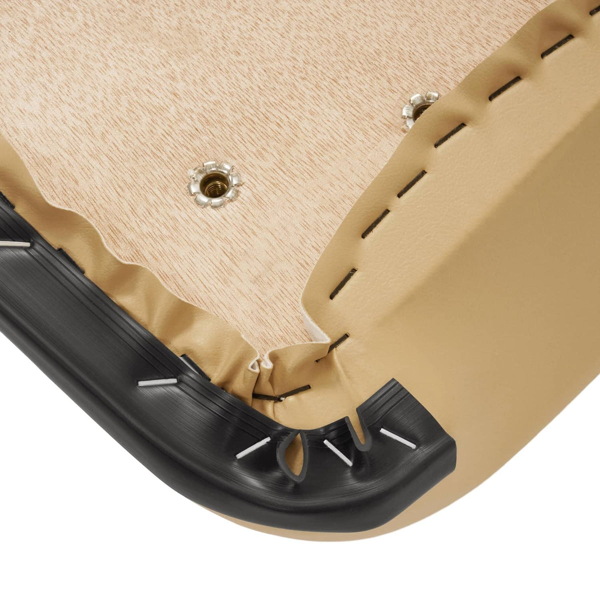 Tan underside with screw holes and black mounting clips