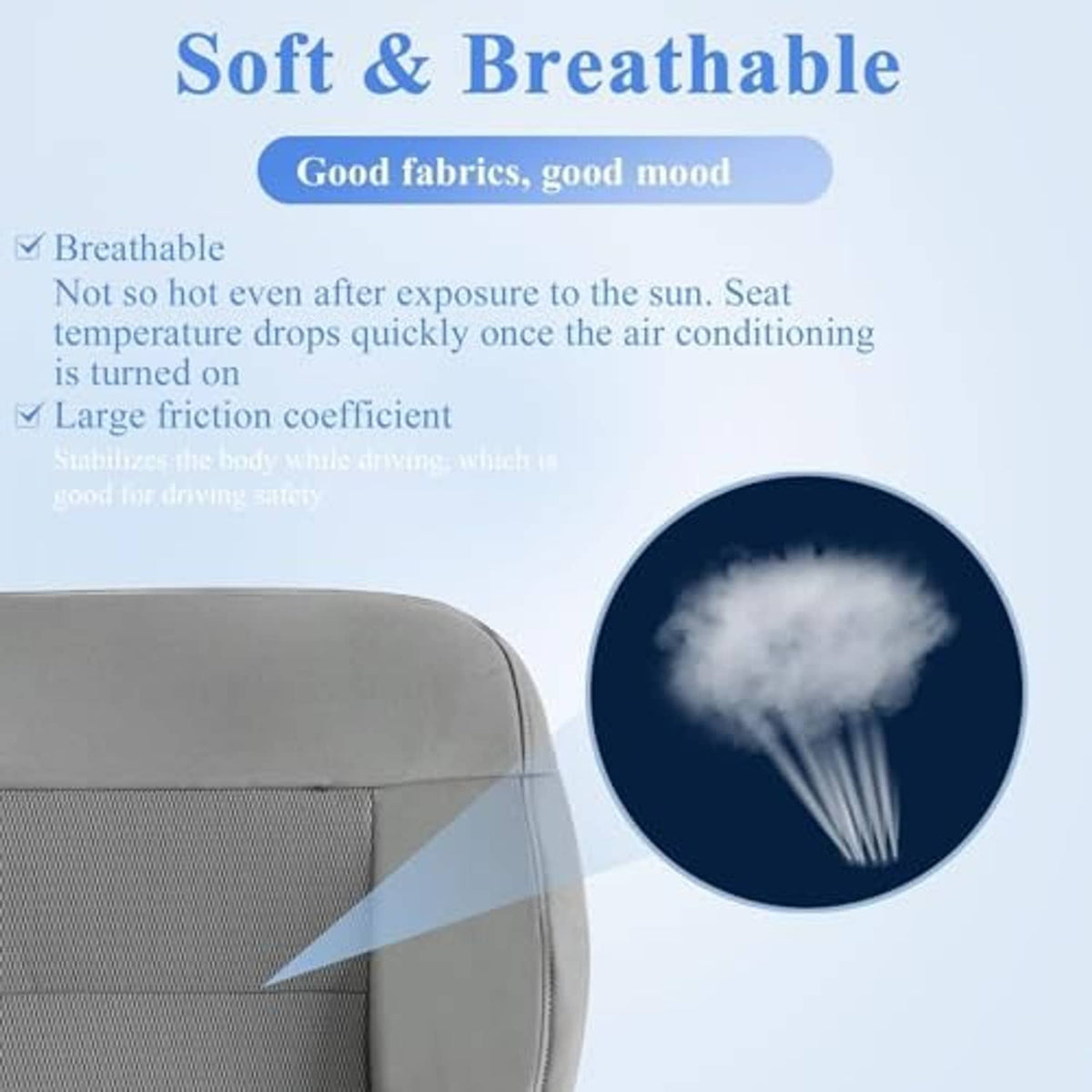 Flint gray perforated cloth seat bottom cover with breathable panel detail
