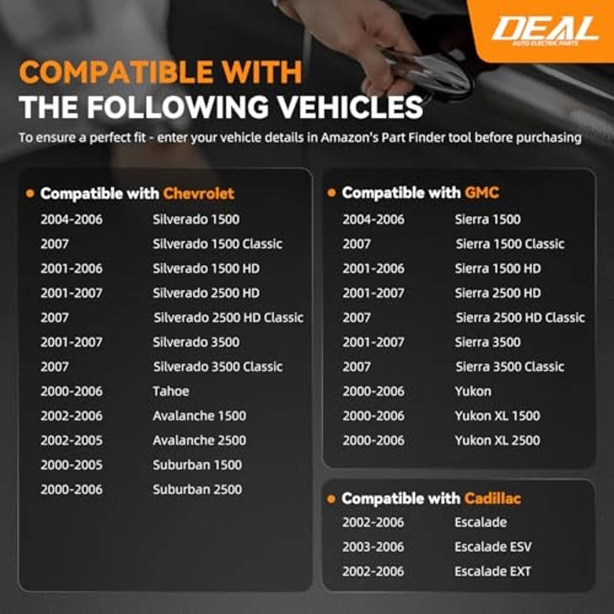 DEAL compatible vehicle fitment chart for exterior door handle replacement kit