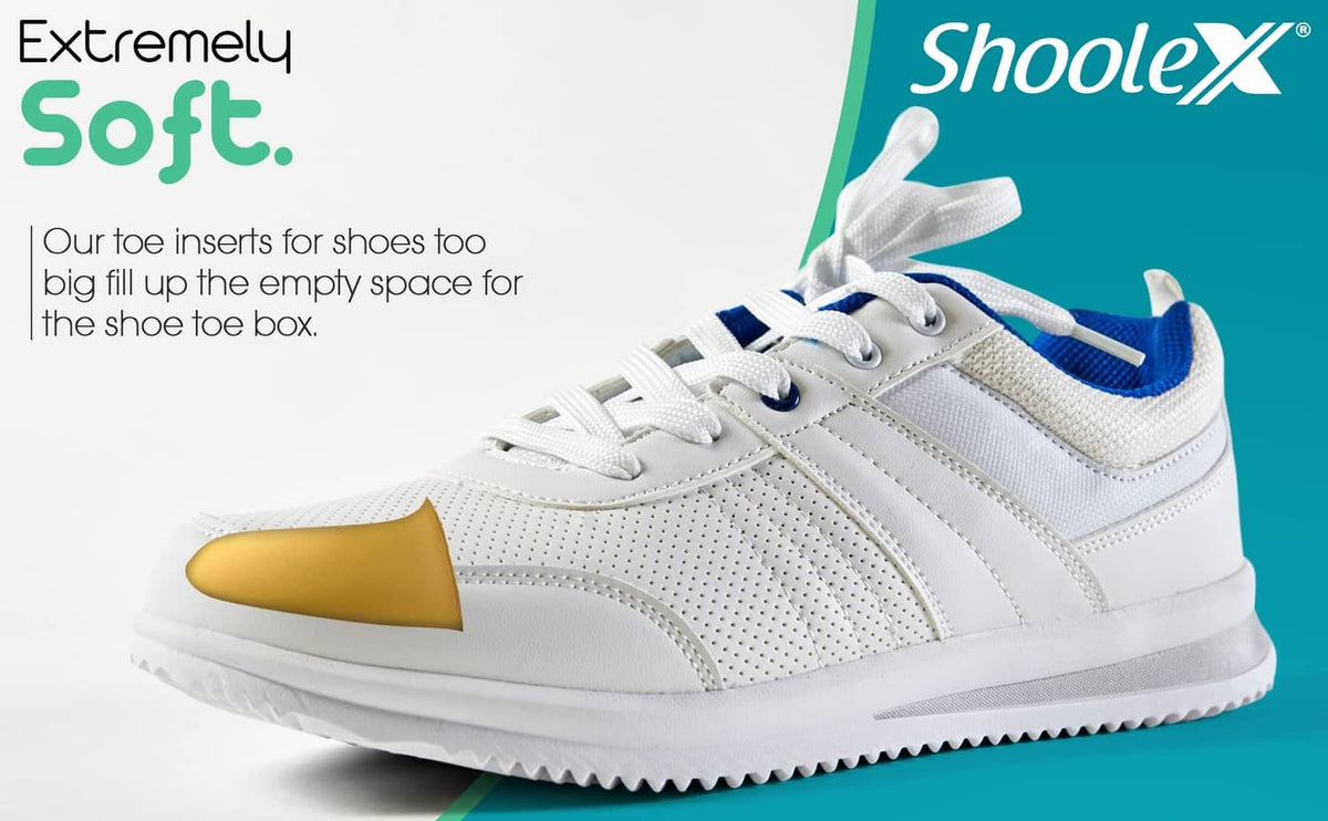 Sneakers with yellow toe filler inserts, unisex shoe inserts for snug fit